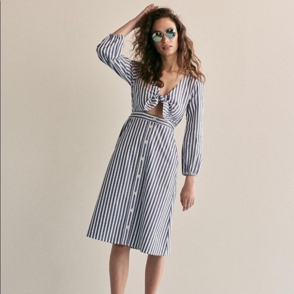 Madewell Shimmer Stripe Cutout Midi Dress